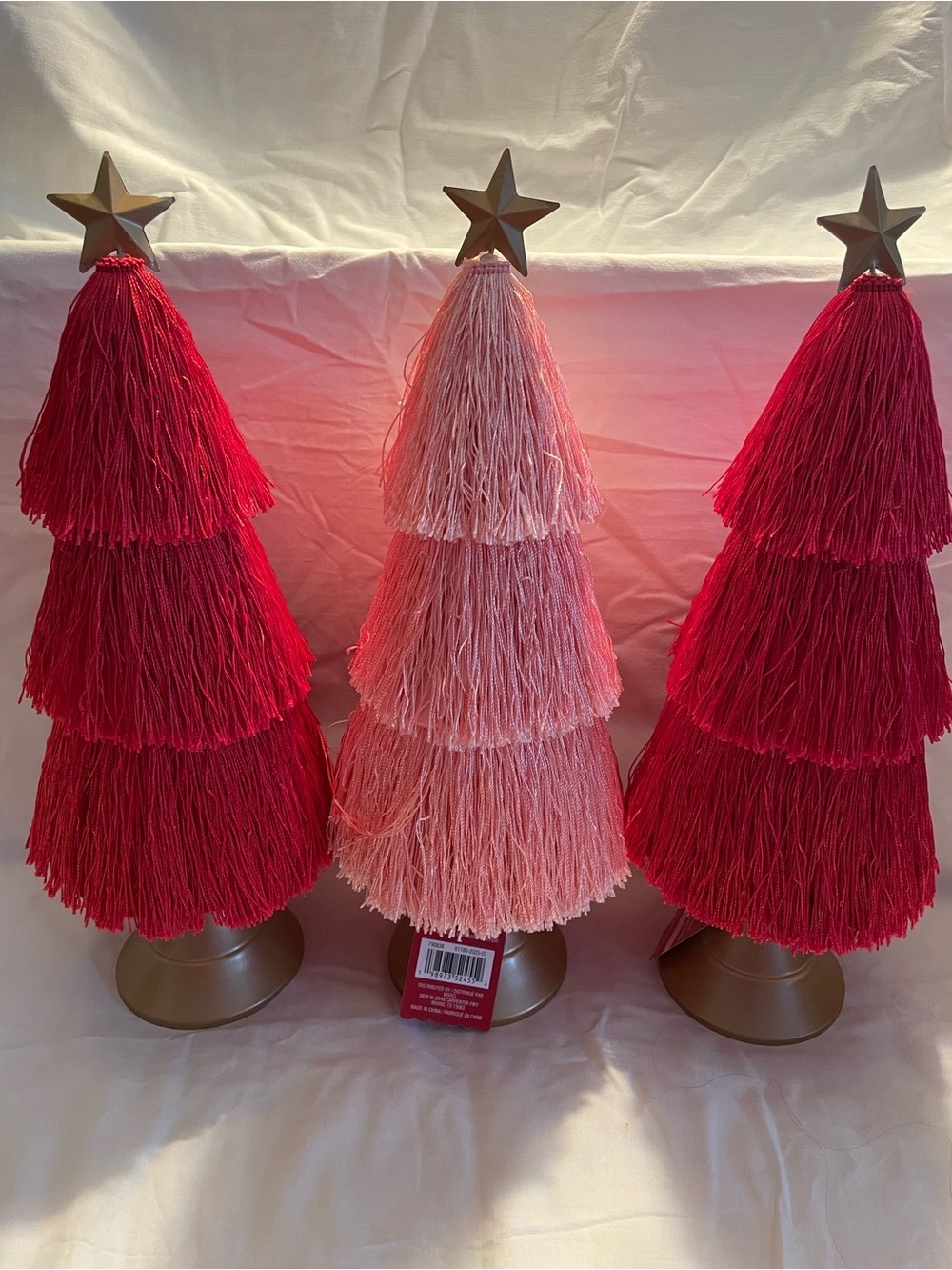 NWT 3 Ashland Berry Jolly Tassel Tabletop Trees w/ gold star - Picture 2 of 10